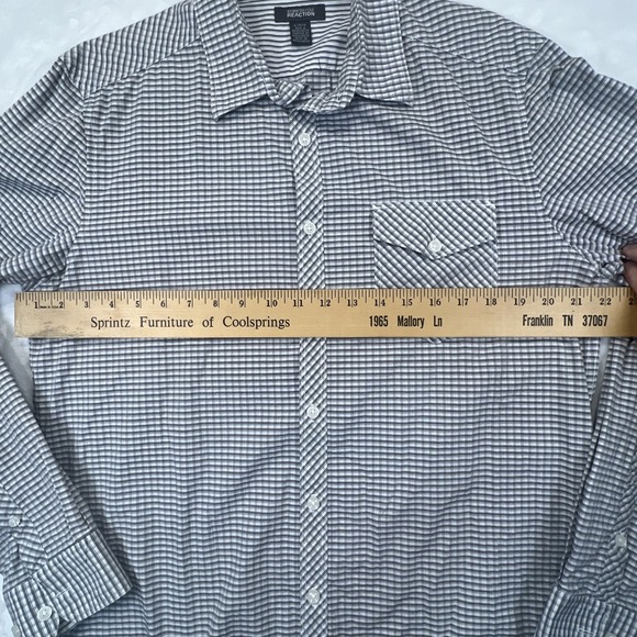 Kenneth Cole Awearness Men's Blue Gray Button Front 17.5 34/35 Non Iron Slim Fit - Picture 6 of 7
